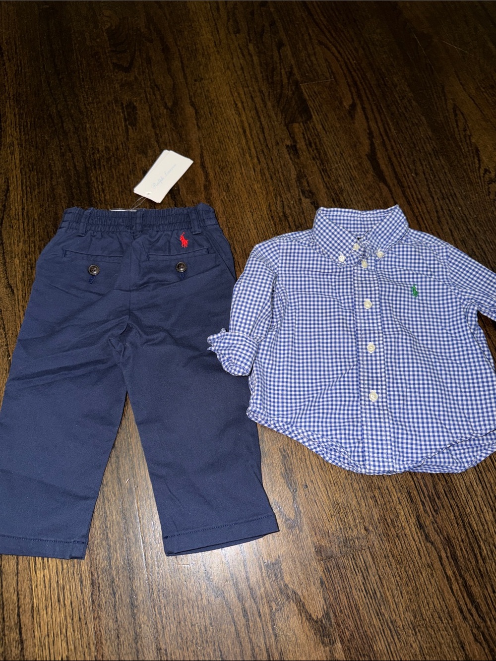Ralph Lauren Blue Gingham Button-Down Shirt with Navy Pants